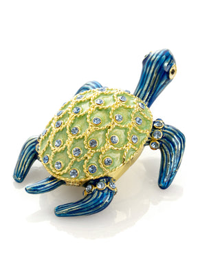 Keren Kopal Golden Shell Blue Turtle Trinket Box