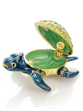 Keren Kopal Golden Shell Blue Turtle Trinket Box