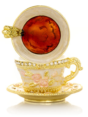 Golden Tea Cup with Pink Roses