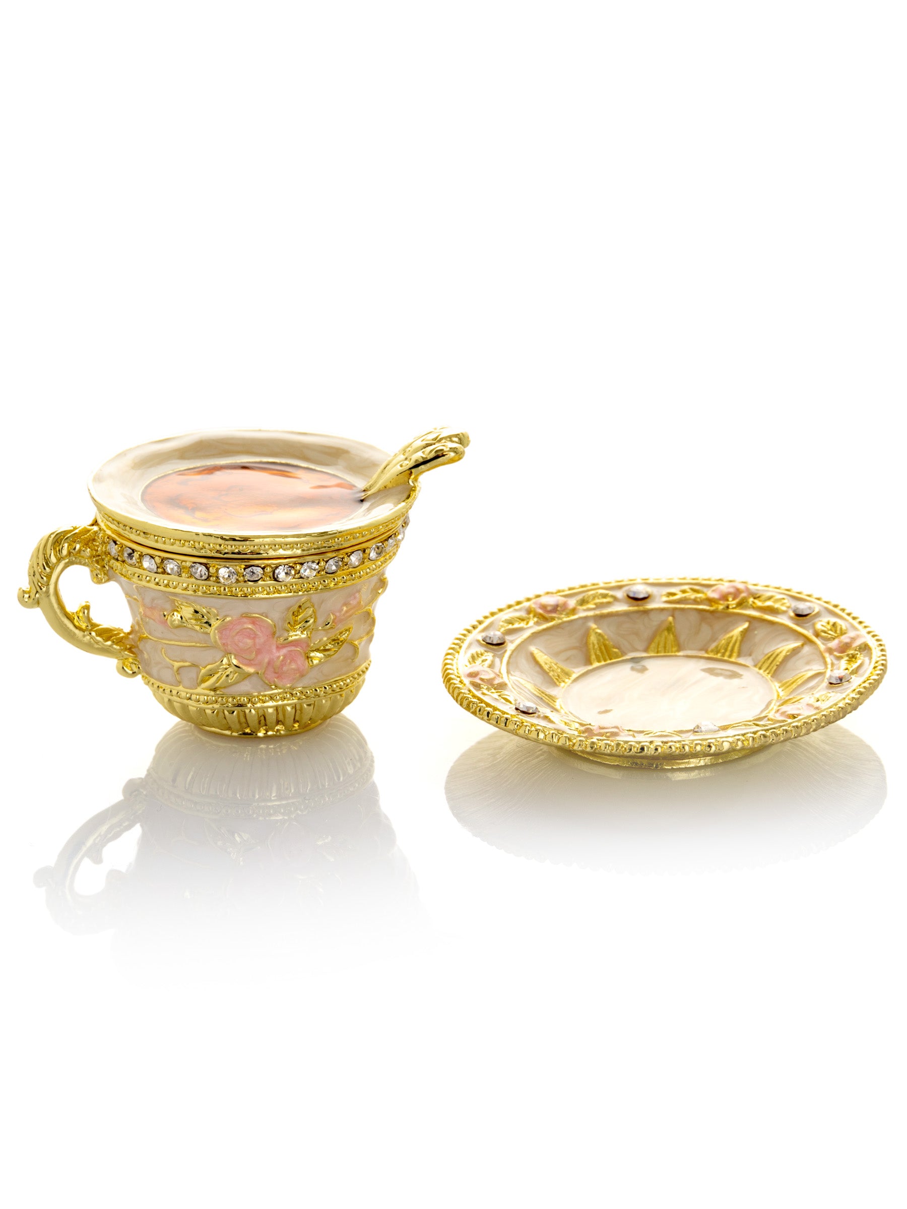 Golden Tea Cup with Pink Roses