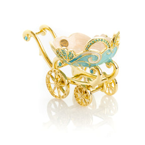 Turquoise vintage Baby Carriage Trinket Box stroller