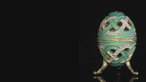 Turquoise Woven Lattice Egg Musical Trinket Box - Swan Lake by Tchaikovsky