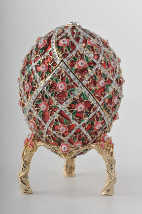 Red Roses Faberge Egg With a Surprise Colorful Ball Inside
