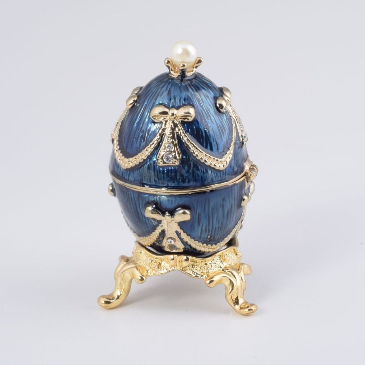 Blue & Gold Faberge Egg with a Perl on Top