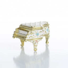 White Grand Piano Trinket Box decorated with flowers