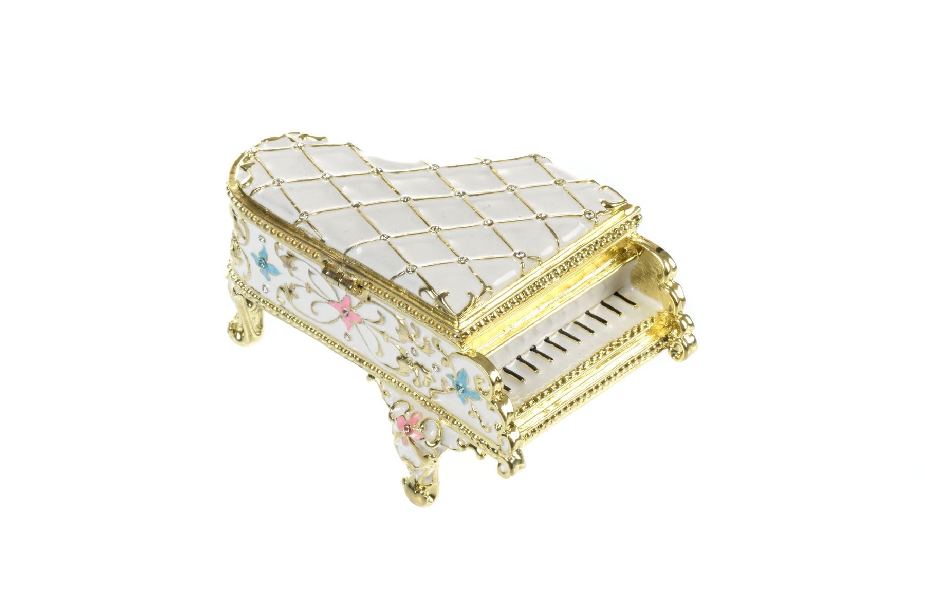 White Grand Piano Trinket Box decorated with flowers