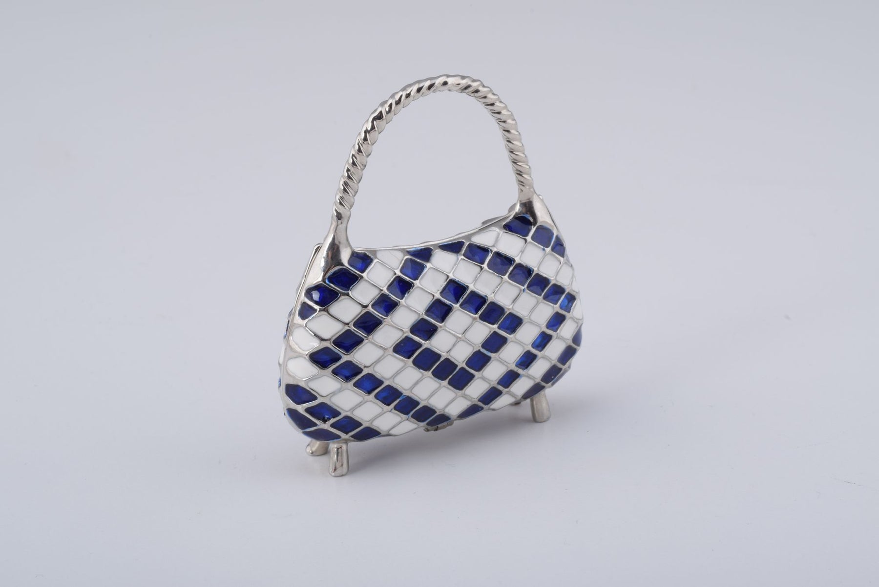 Boîte à bijoux sac femme bleu et blanc