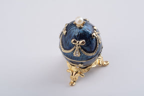Blue & Gold Faberge Egg with a Perl on Top
