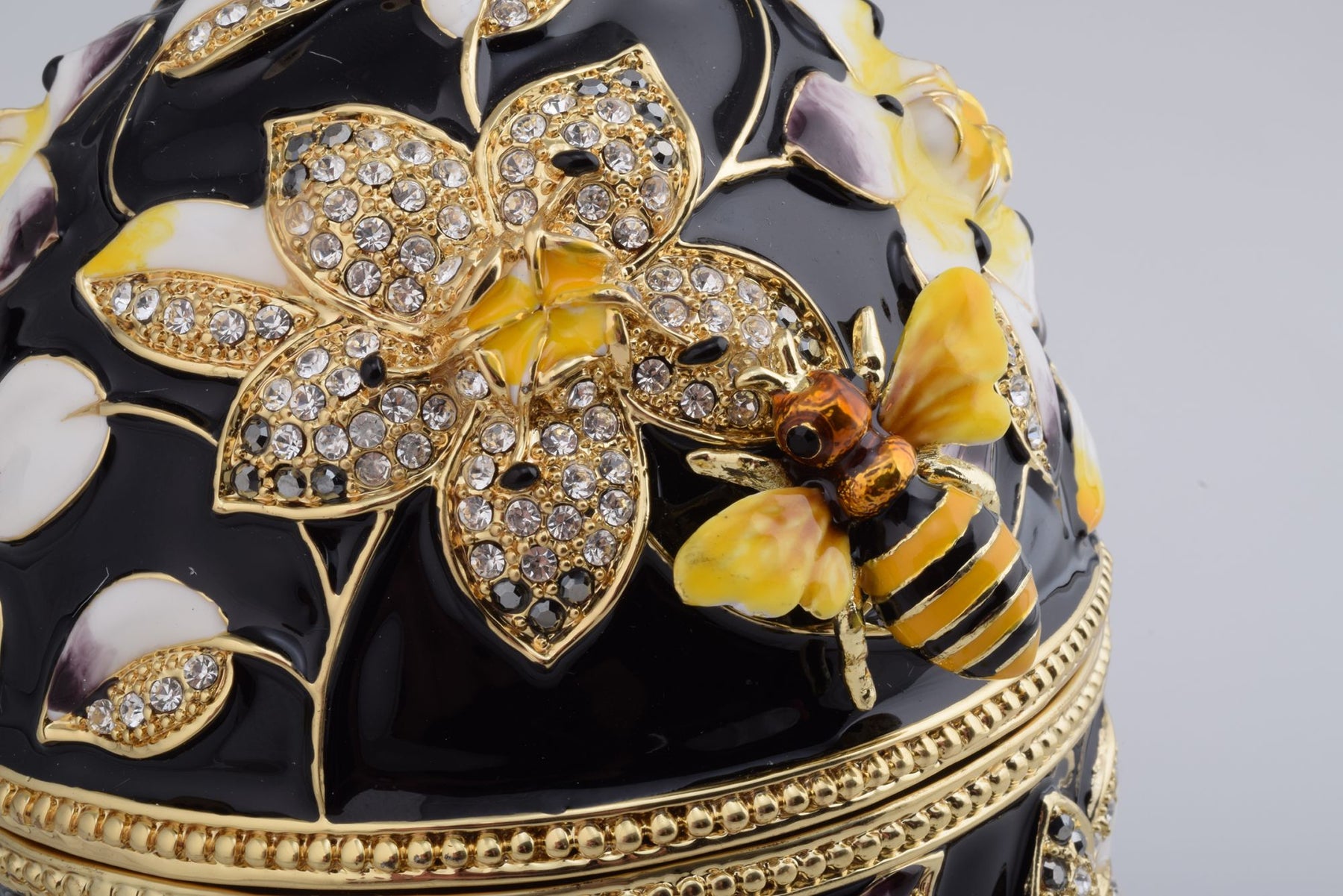 Black Faberge Egg Decorated with Bees and Flowers