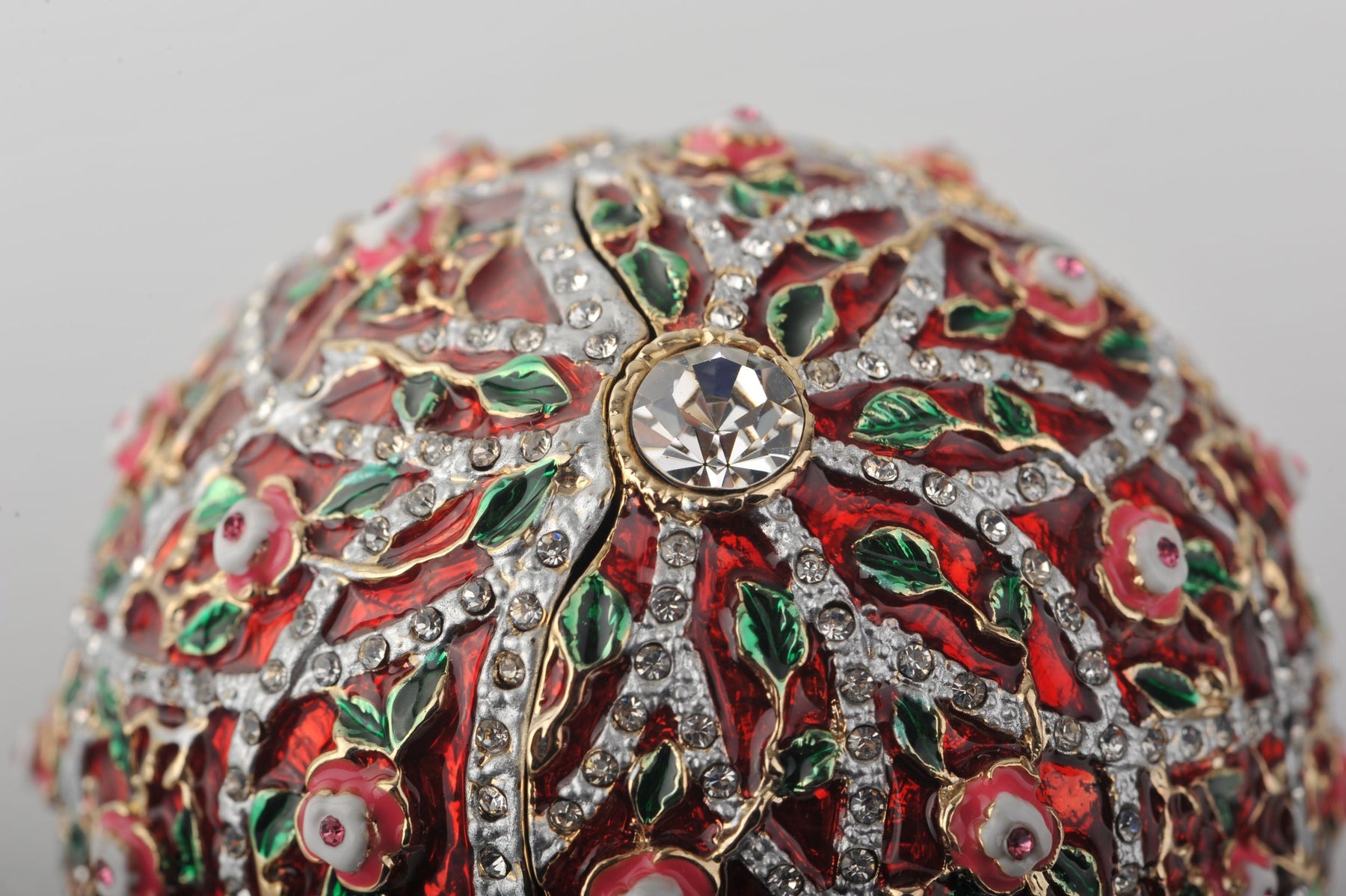 Red Roses Faberge Egg With a Surprise Colorful Ball Inside