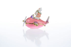 Bunny flying a pink plane trinket box