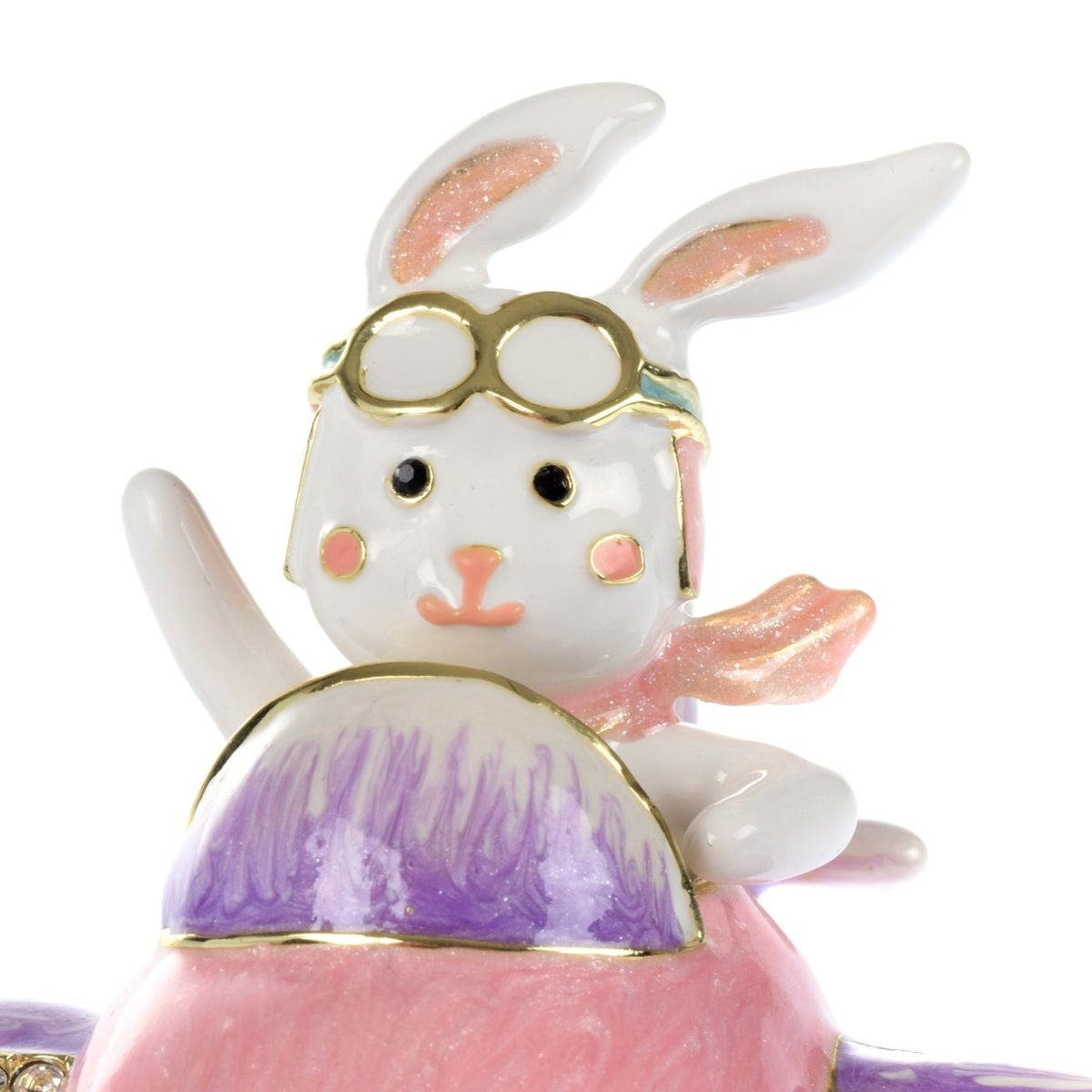 Bunny flying a pink plane trinket box