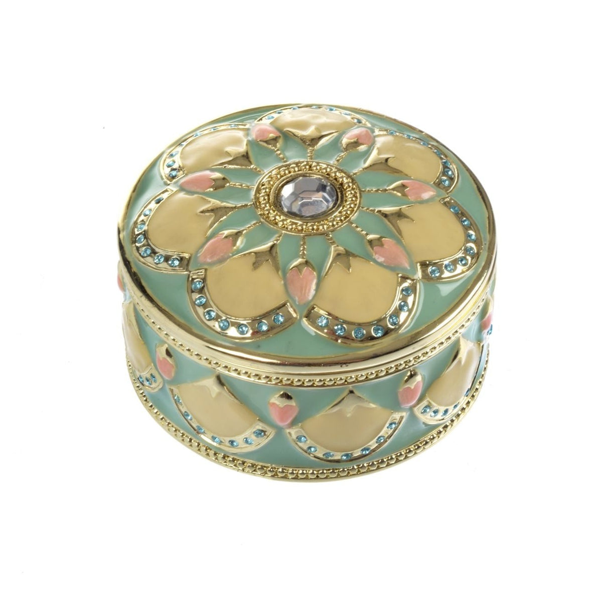 Round Green turquoise Beautiful Decorated Trinket Box