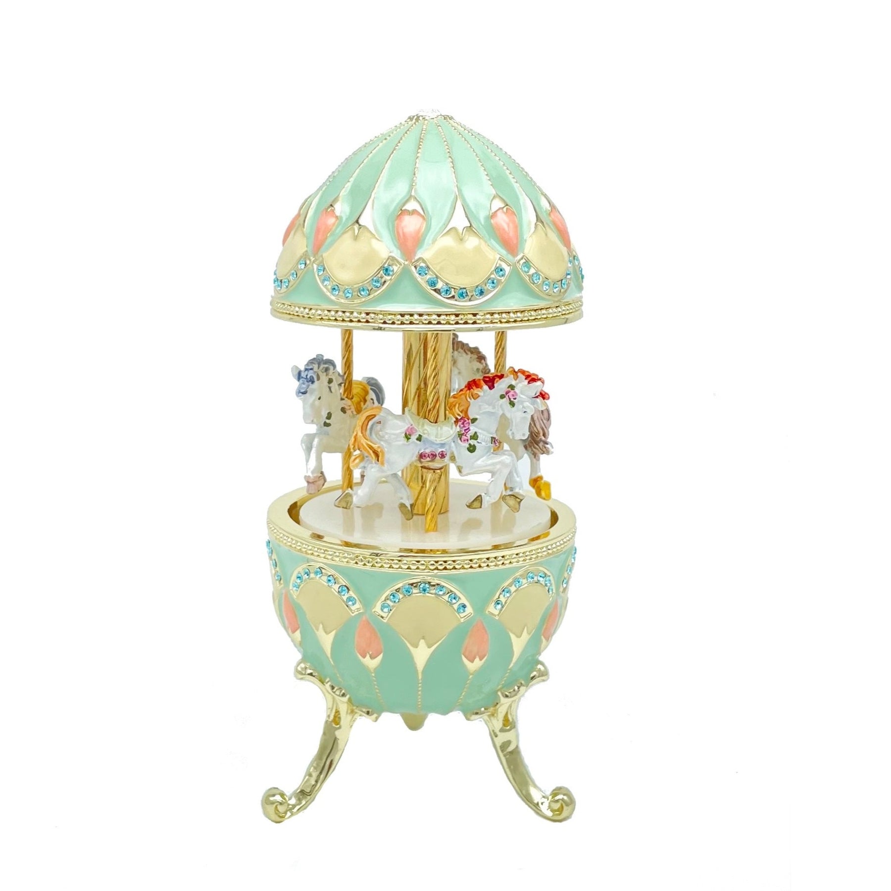 Green Musical Carousel with Royal Horses