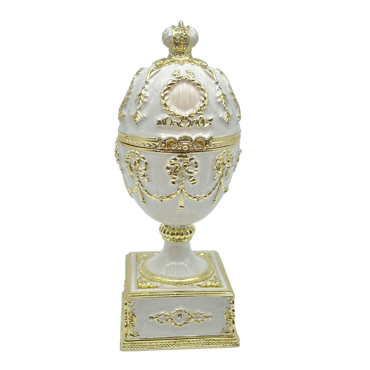White Faberge Egg with Swan Inside