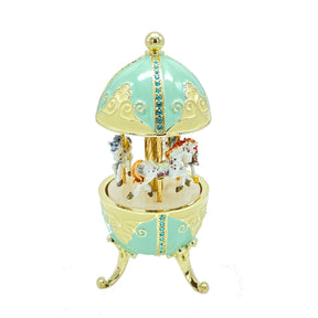Turquoise Musical Carousel with Royal Horses Waltz of the Flowers by Tchaikovsky