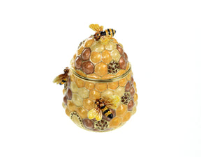 Honey Beehive with bees Trinket Box golden