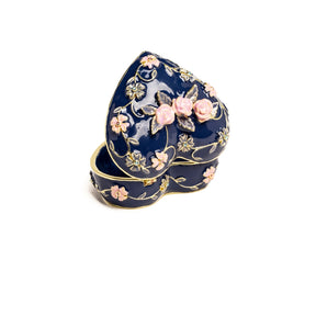 Blaues, dekorative Schmuckkästchen mit Blumen