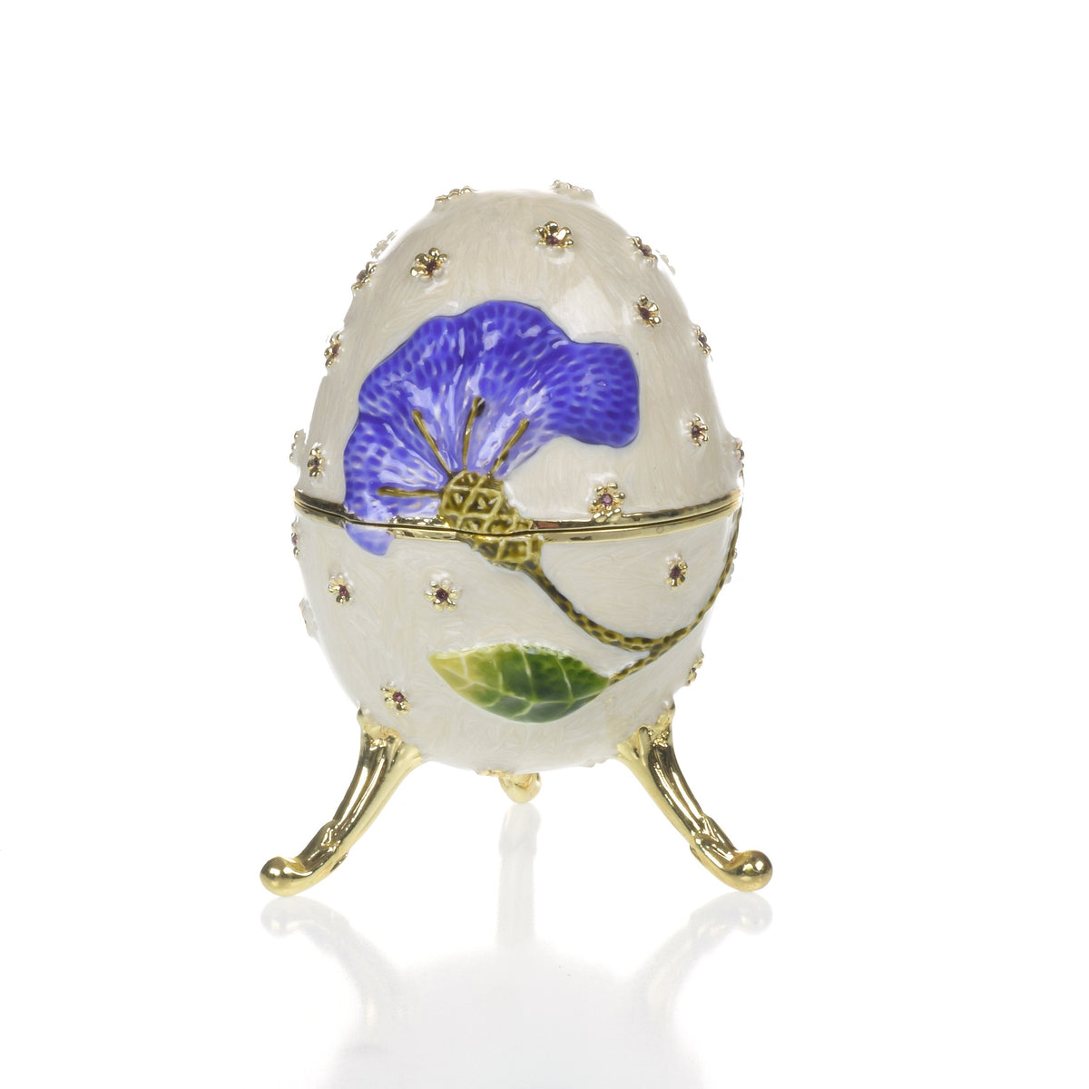 Boîte à musique blanche avec fleur bleue Fur Elise de Beethoven Faberge Egg