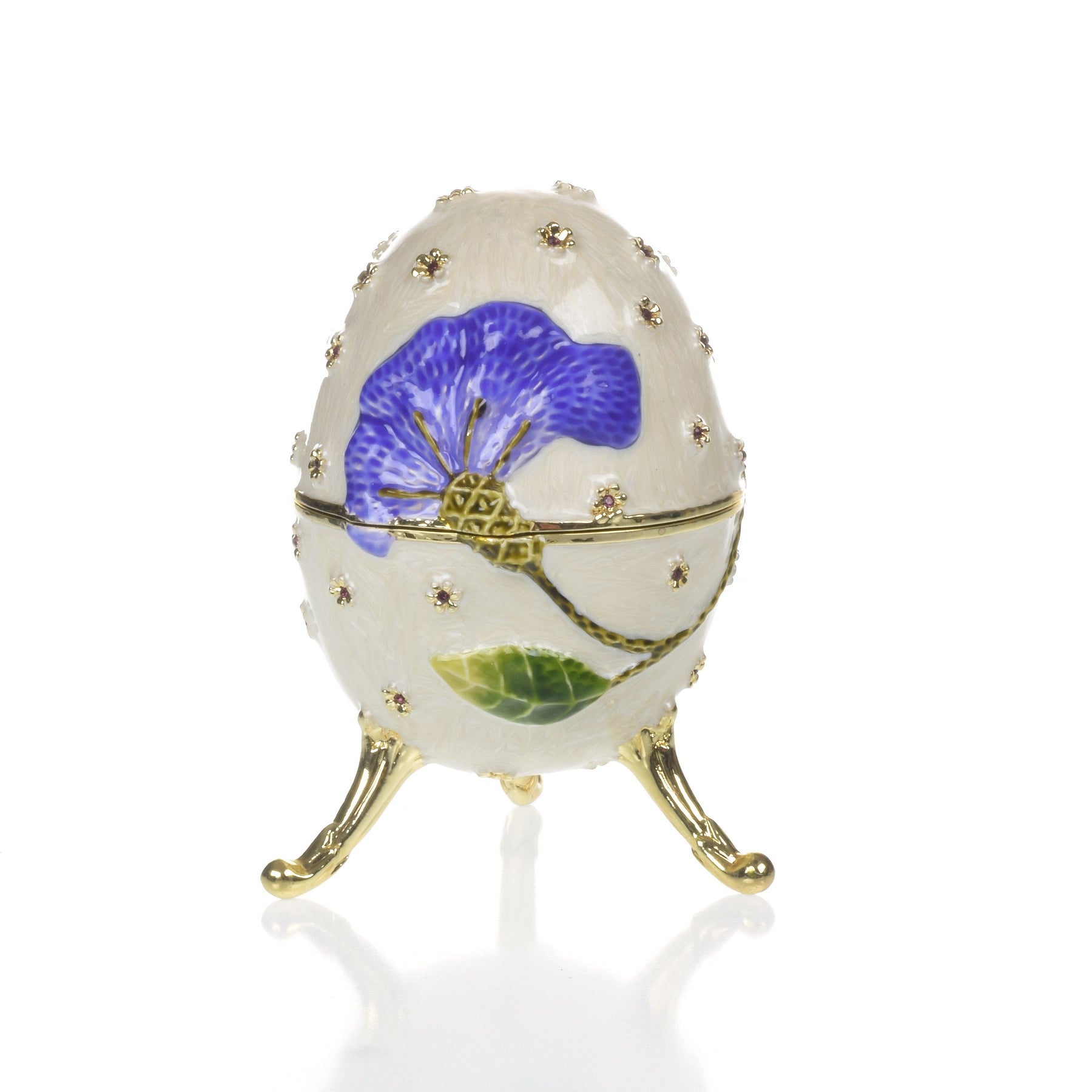 White with Blue flower Music box Fur Elise by Beethoven Faberge Egg