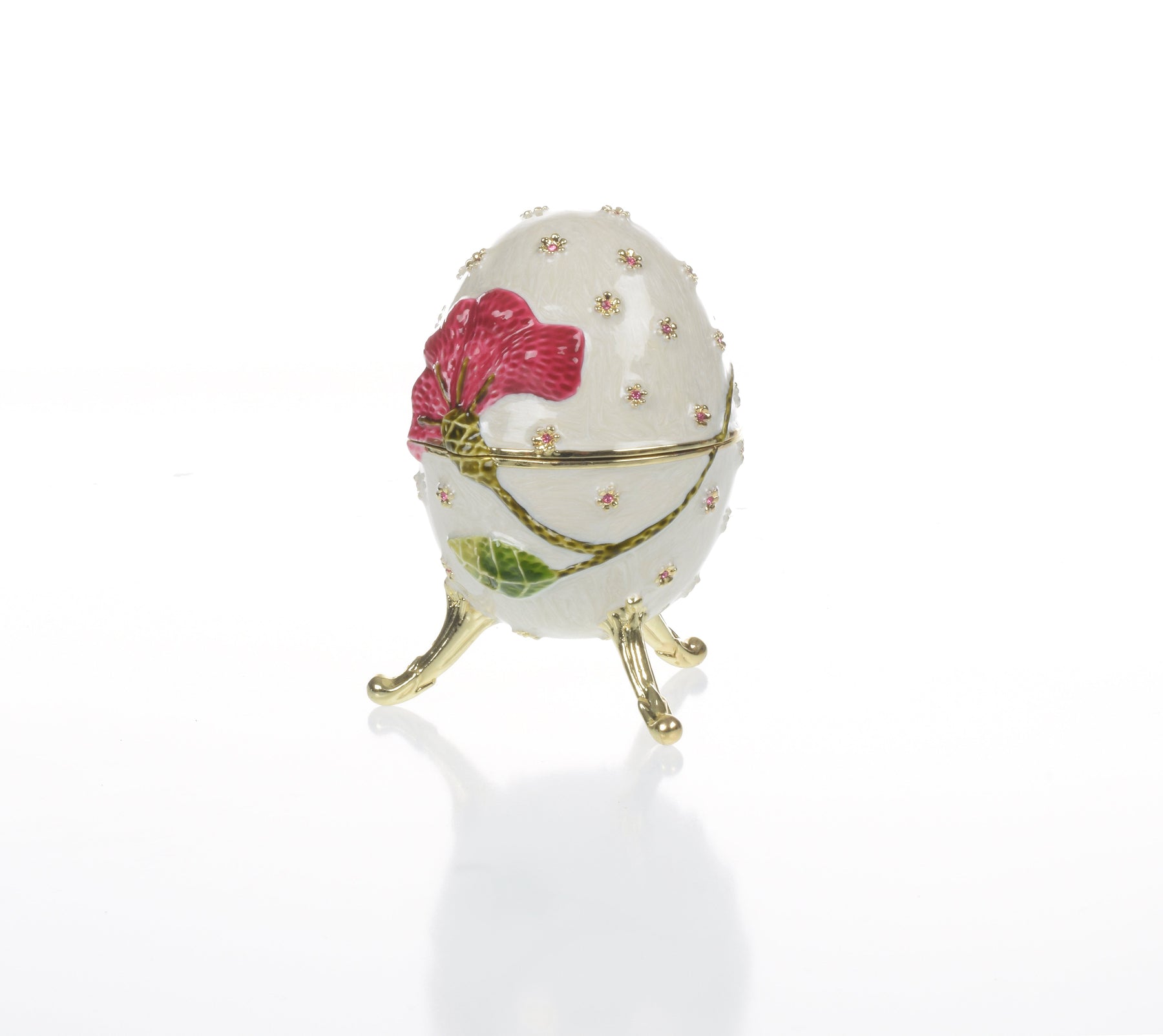 White with red flower Music box Fur Elise by Beethoven Faberge Egg