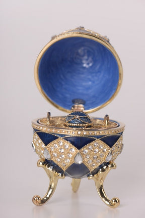 Blue Faberge Egg with Egg Pendant Inside