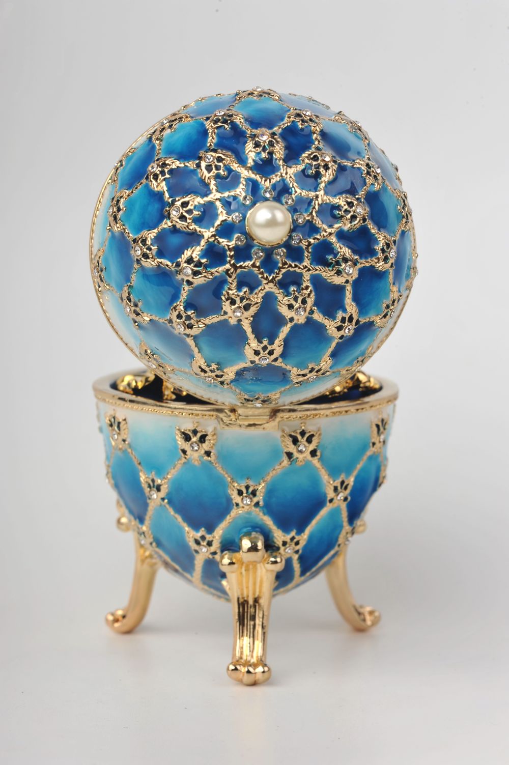 Blue Faberge Egg with Gold Clock