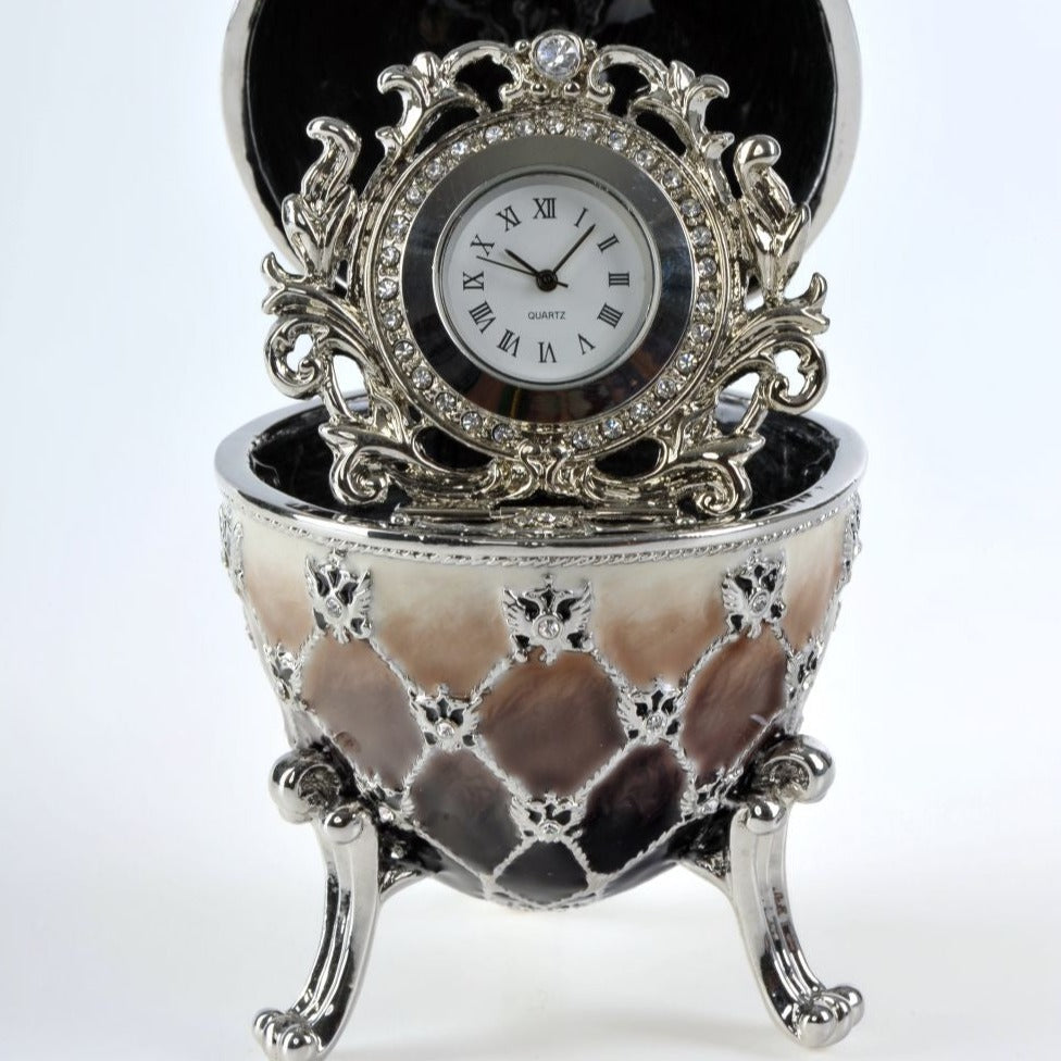 Oeuf de Fabergé marron avec horloge à quartz