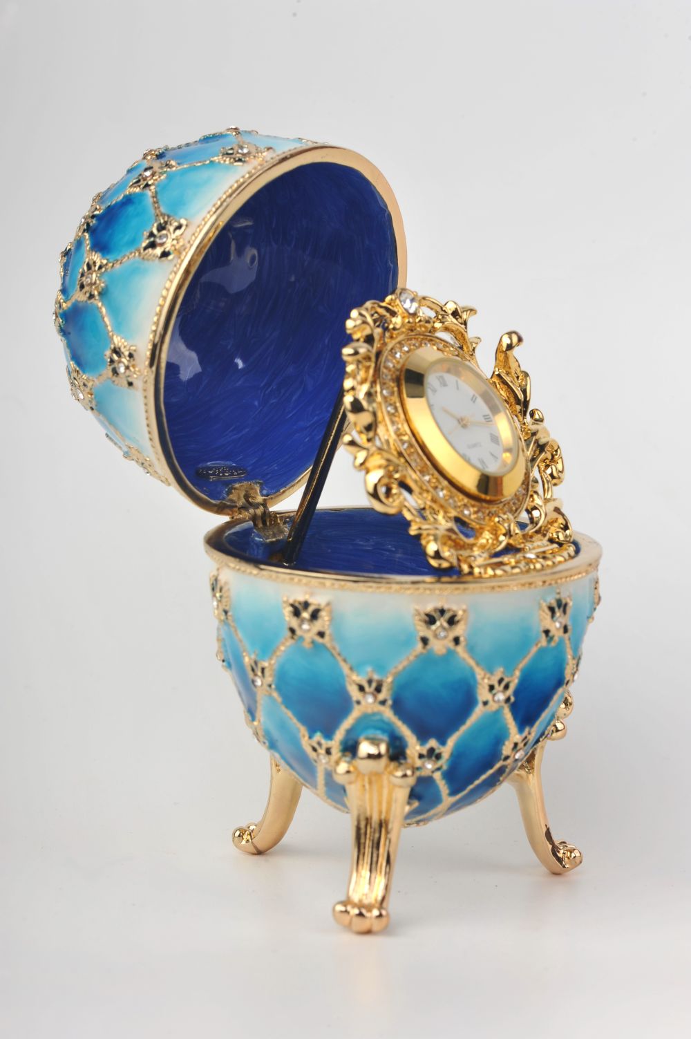 Blue Faberge Egg with Gold Clock