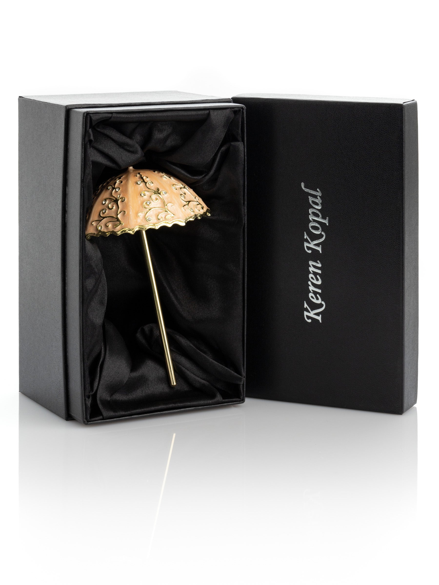 Boîte à bijoux parapluie rose faite à la main avec des cristaux Swarovski