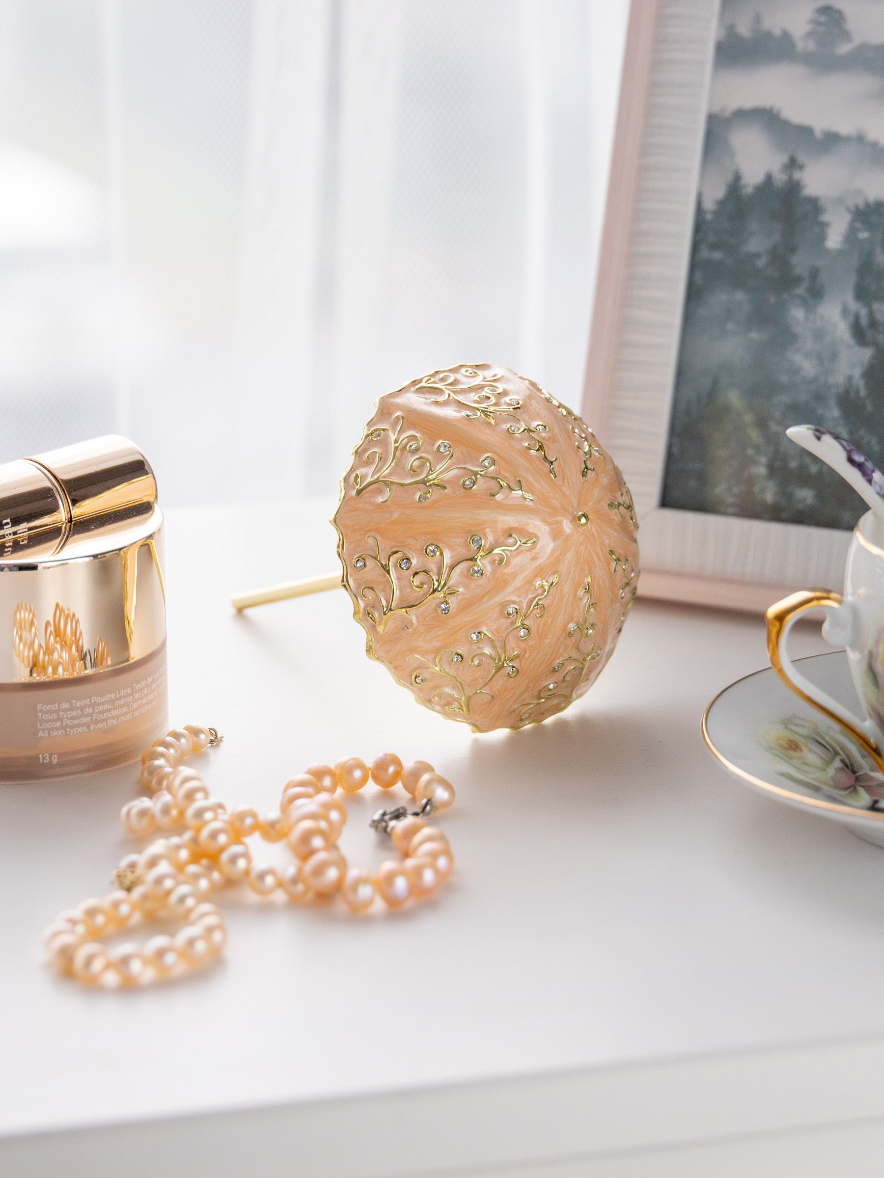 Pink Umbrella Trinket Box Handmade with Swarovski Crystals