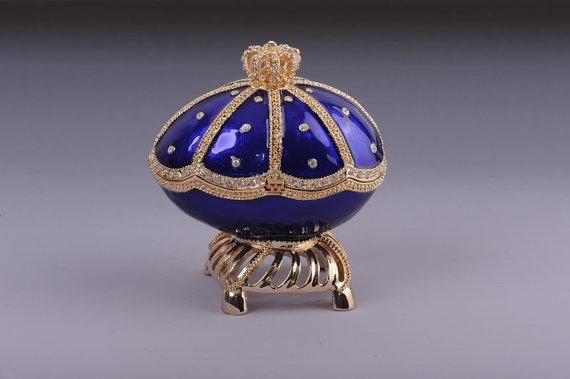 Keren Kopal Blue & Gold Faberge Egg with Sailing Ship Inside  125.00