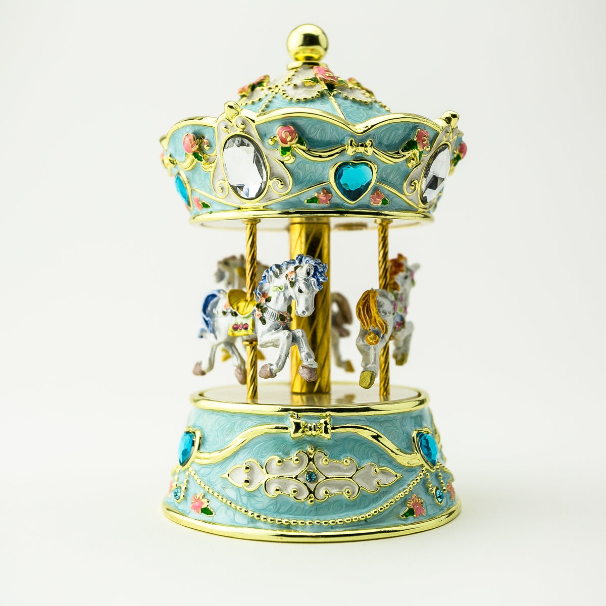 Blue Wind up Horse Carousel Faberge Egg Carousel music box Keren Kopal