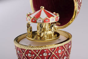 Red Faberge Egg with Horse Carousel Surprise Inside Carousel music box Keren Kopal