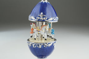 Blue Faberge Egg Carousel with White Royal Horses