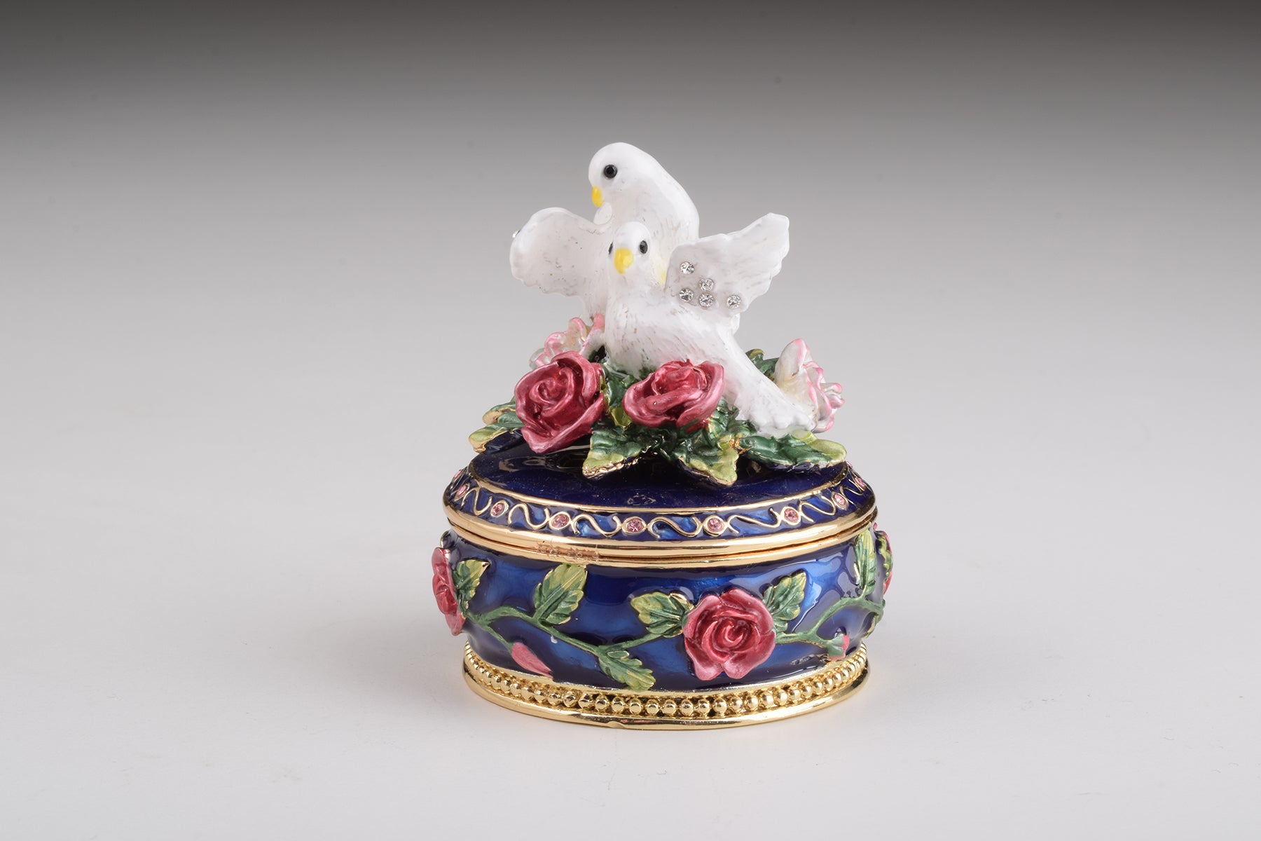 Blue Box with Roses Decorated with Two White Doves