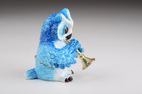 Blue Owl Playing Trumpet Trinket Box