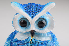 Blue Owl Playing Trumpet Trinket Box