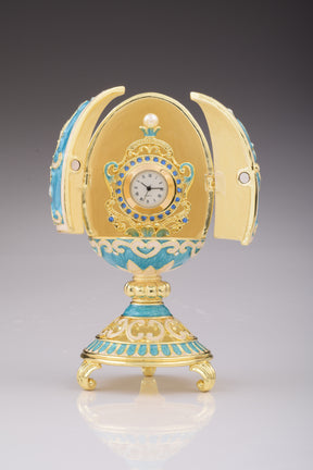 Teal Faberge Egg with Clock Inside