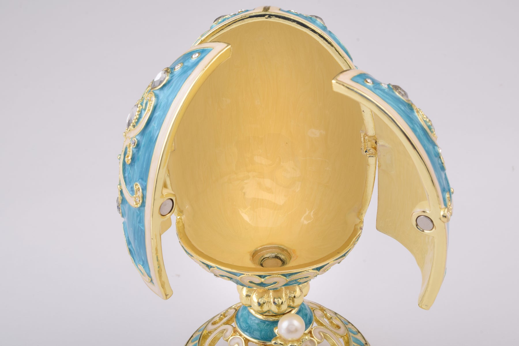 Teal Faberge Egg with Clock Inside