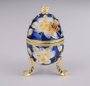 Blue Easter Egg with Bee & Flowers