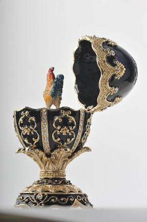 Oeuf de Fabergé noir avec un poulet à l'intérieur