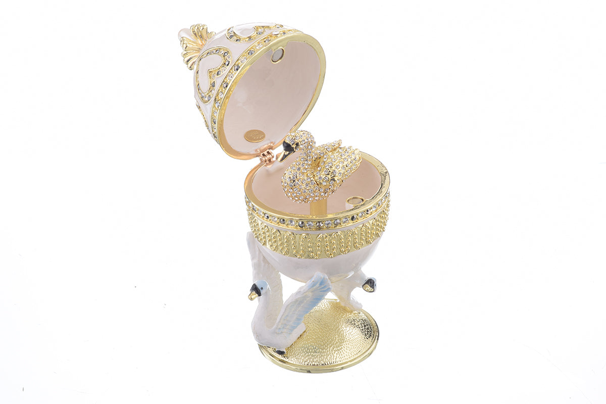 White Faberge Egg with Swans