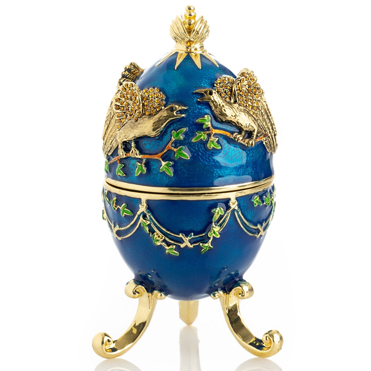 Синее музыкальное яйцо в стиле Фаберже с орлами