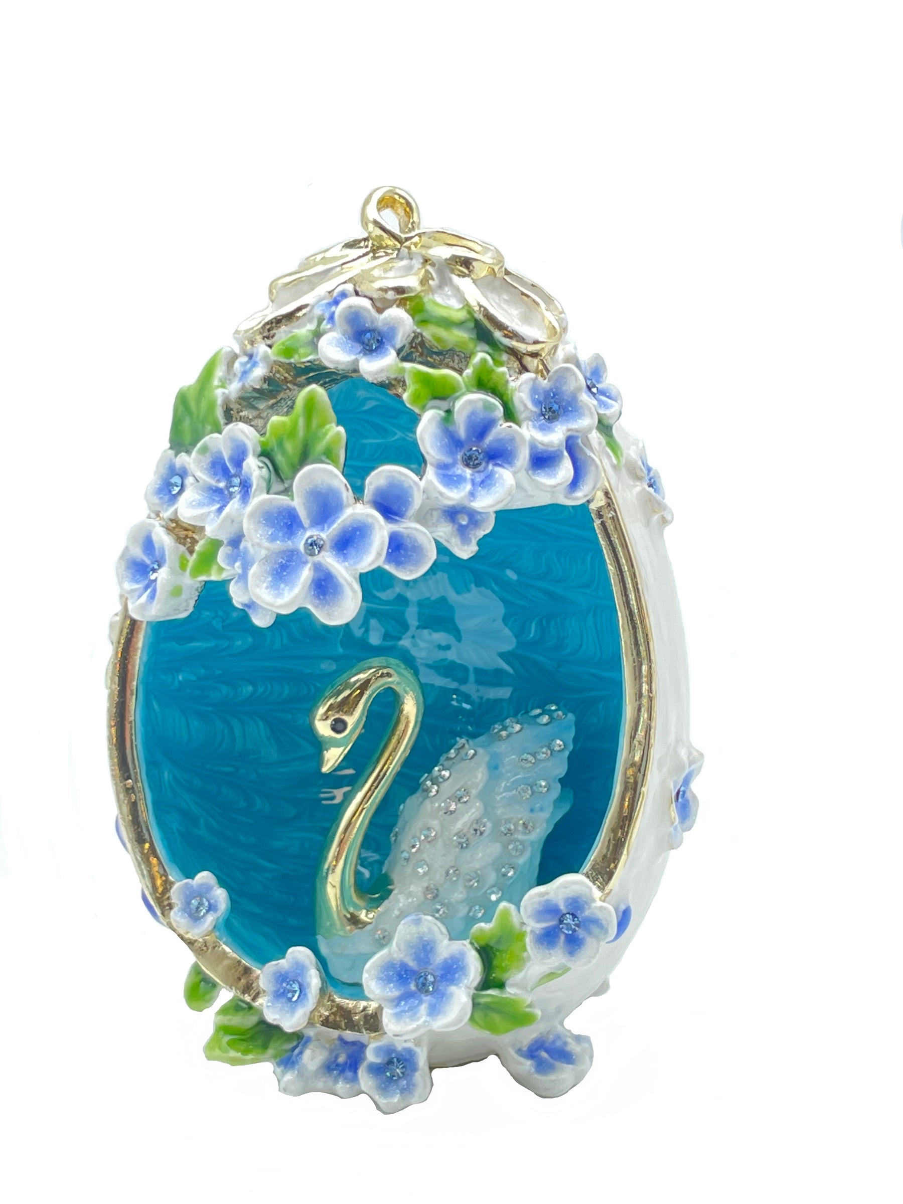 turquoise egg with a swan