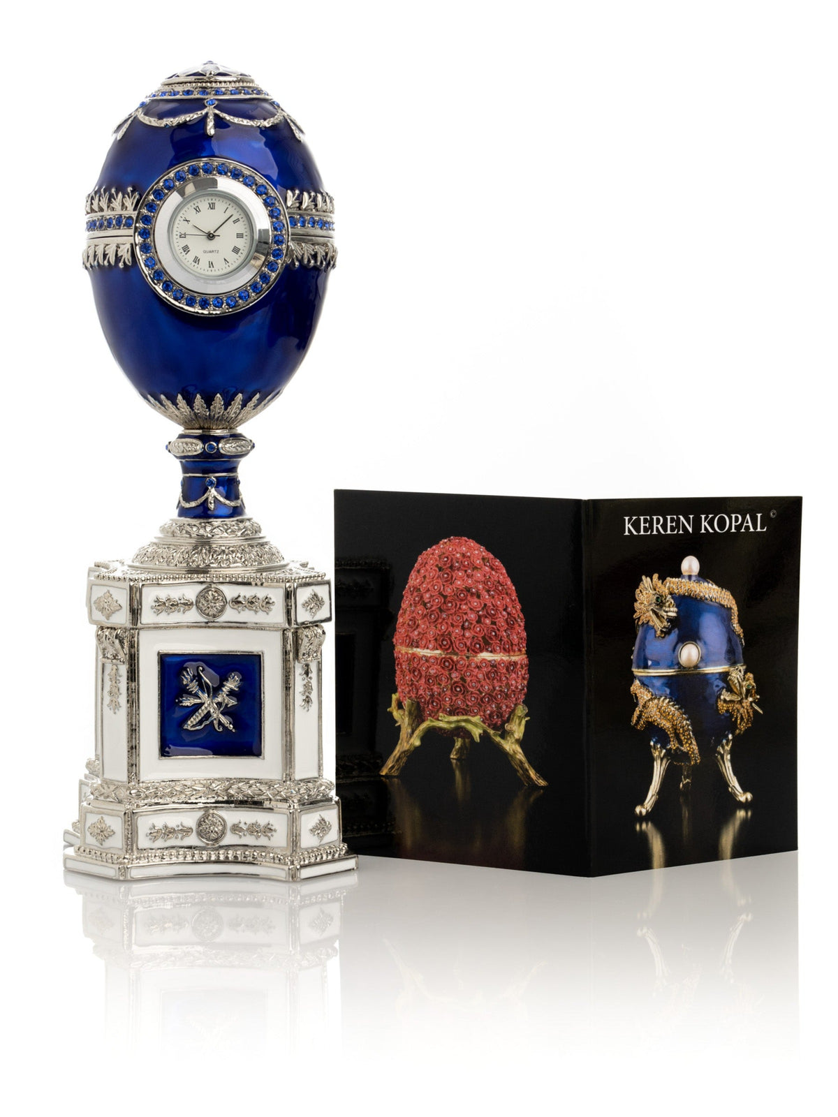 Blaues Fabergé-Ei mit einer Perle und einer Uhr
