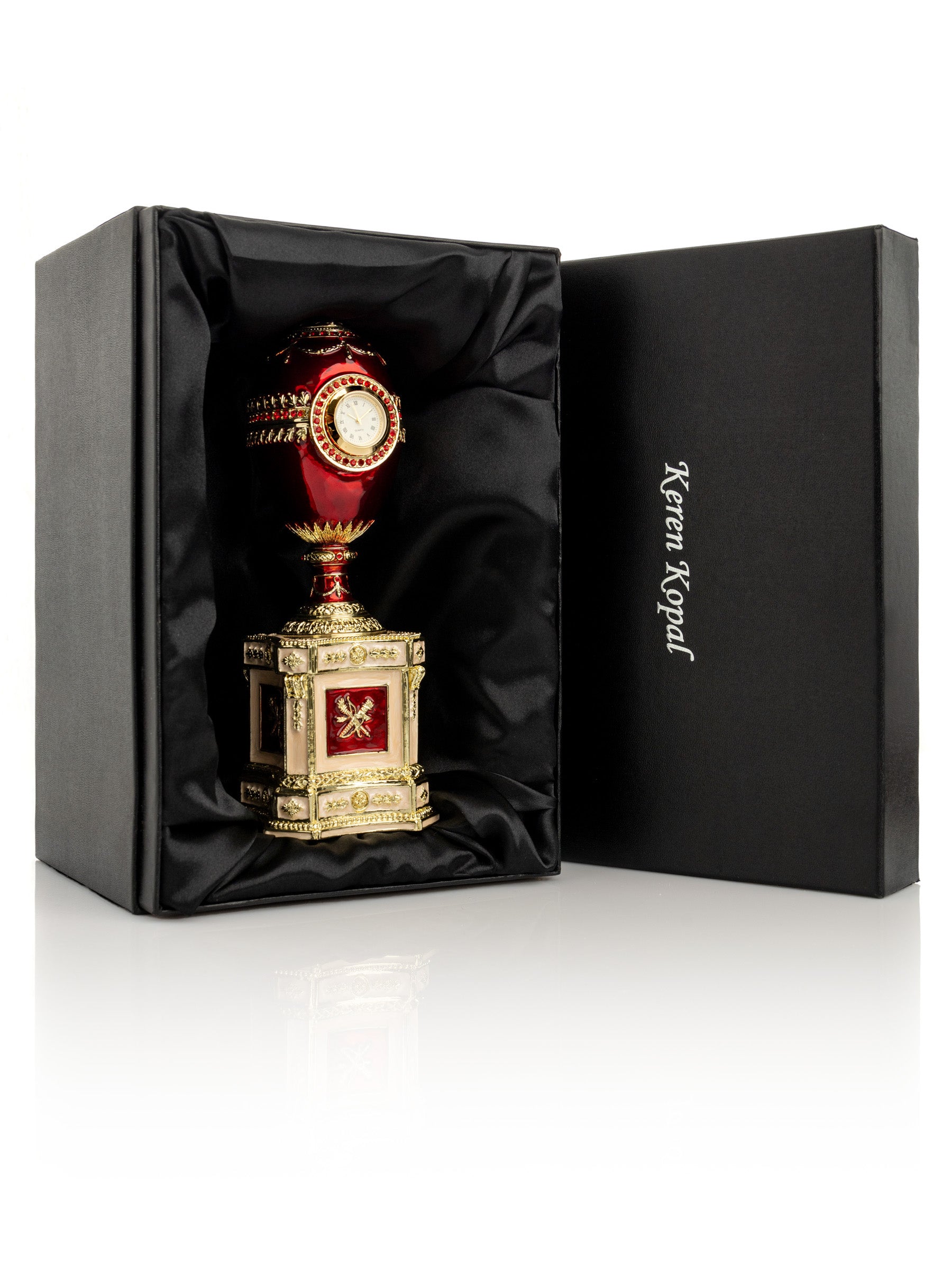 Red Faberge Egg with a Pearl and a Clock