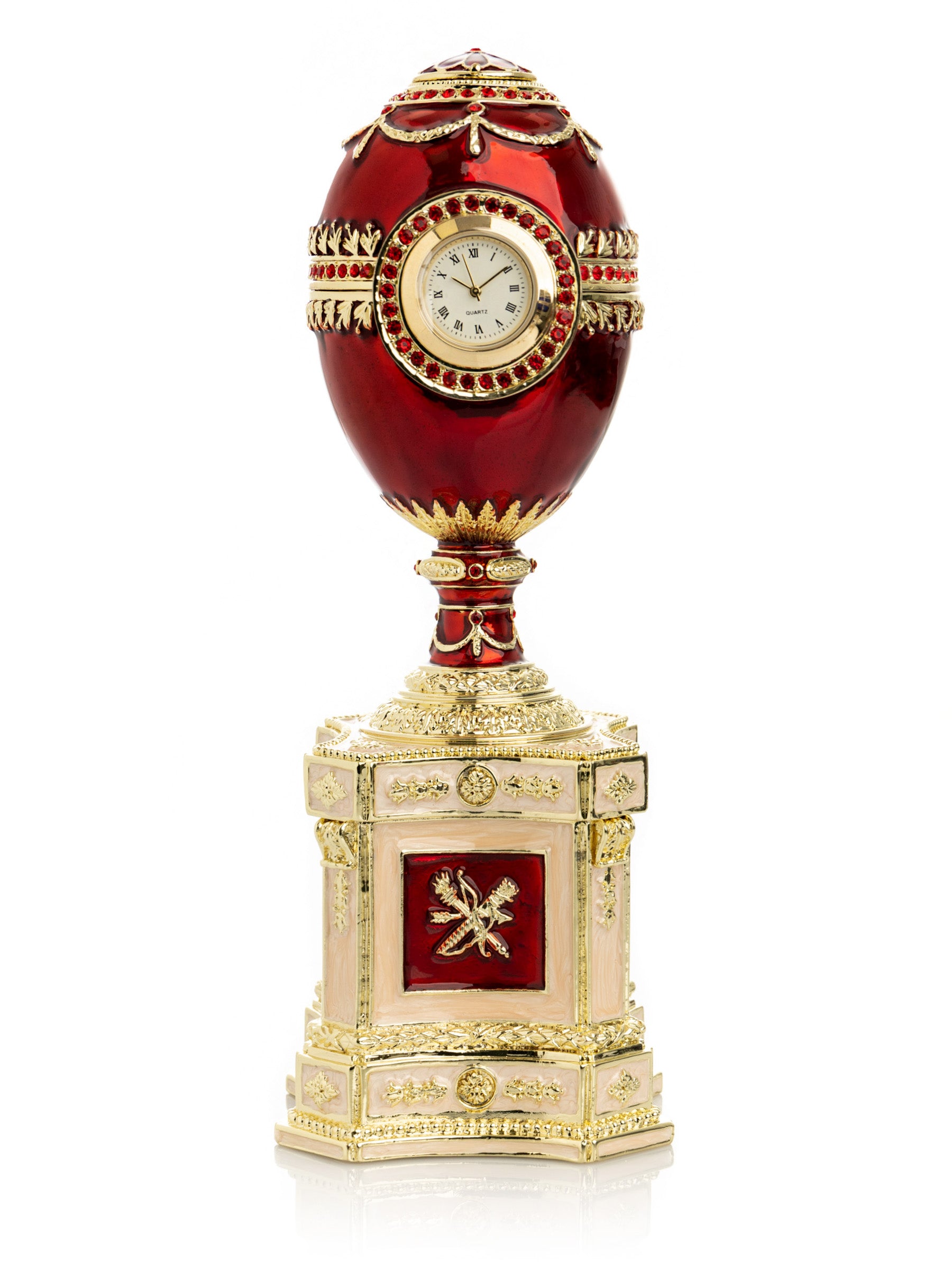 Red Faberge Egg with a Pearl and a Clock