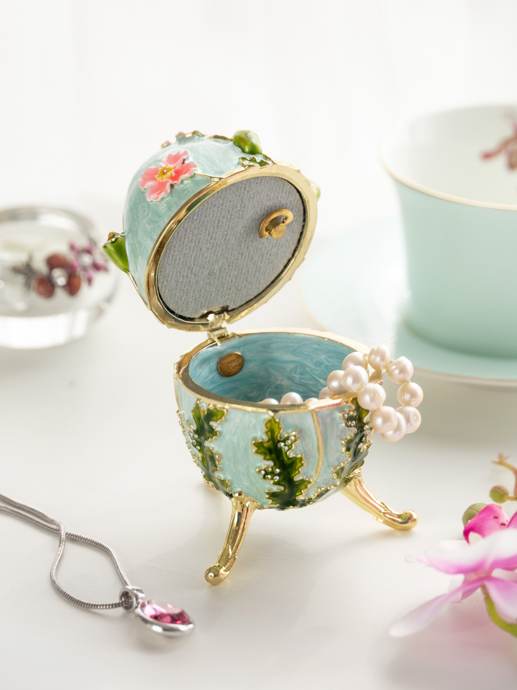 Turquoise Faberge Egg with Flowers