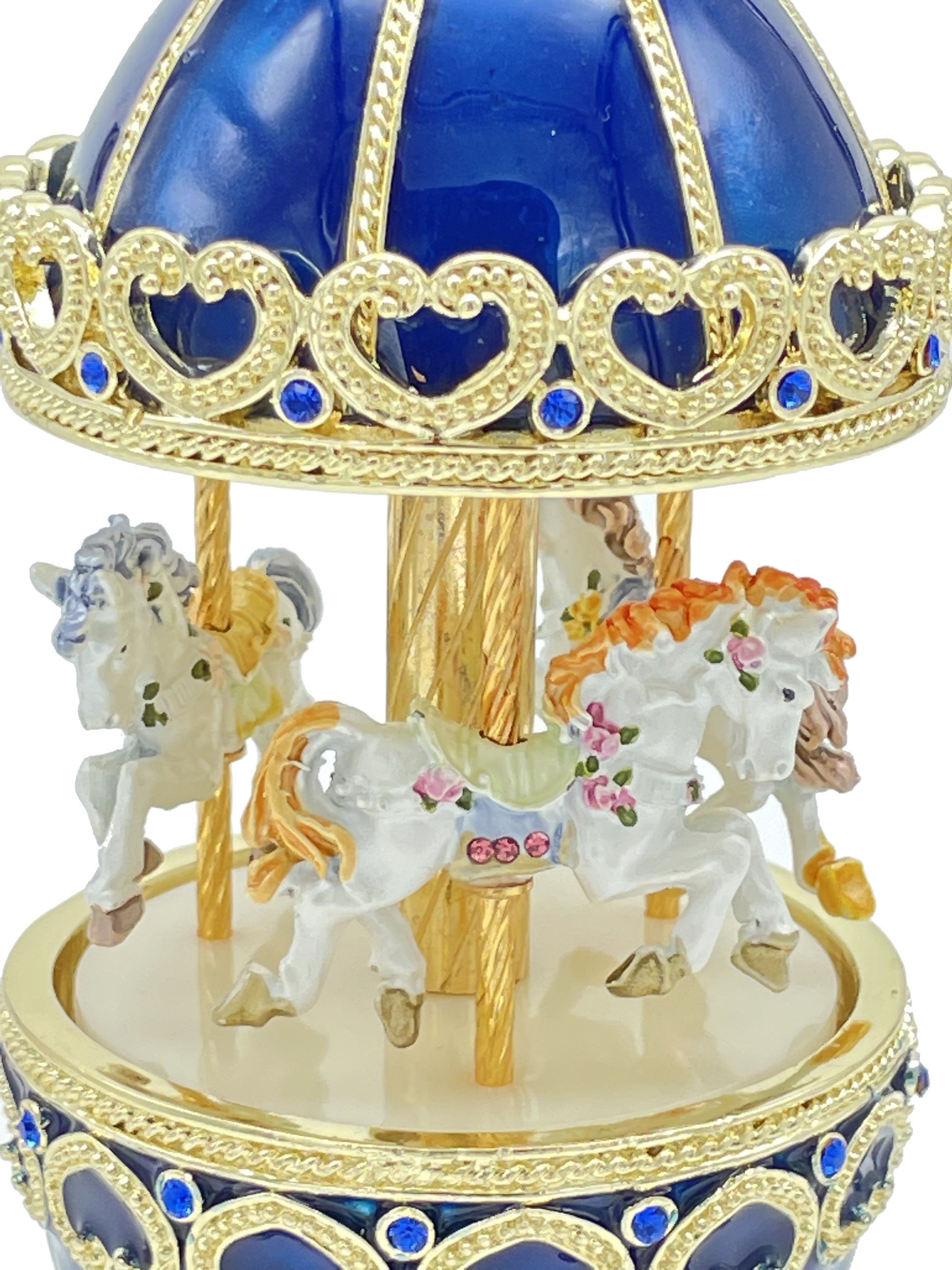 Blue Musical Carousel with Royal Horses Easter Egg Keren Kopal